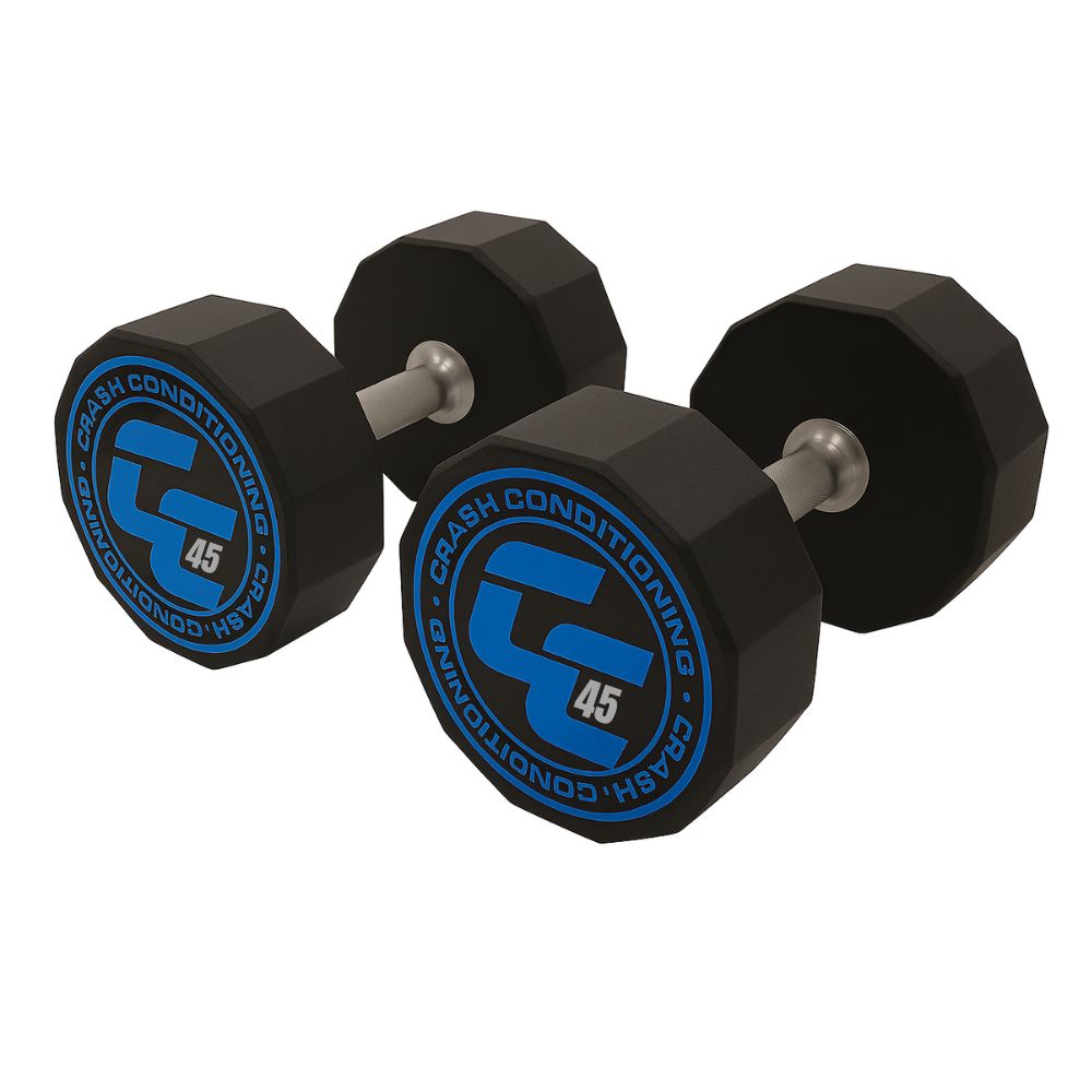 Custom 12 sided or 10 sided Urethane Dumbbells Your logo on top of the line 10 or 12 sided urethane dumbbells