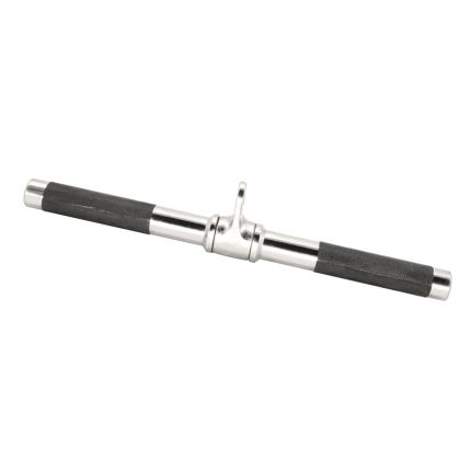 Straight chrome bar with black knurled polyurethane handles for cable exercises